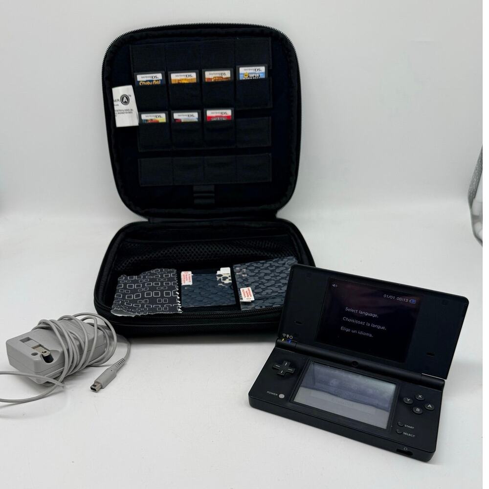 Nintendo DS Black w/ Games Travel Case Charger NO Stylus